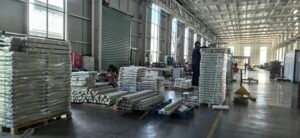 Organized packing area with boxes and packing materials for efficient workflow